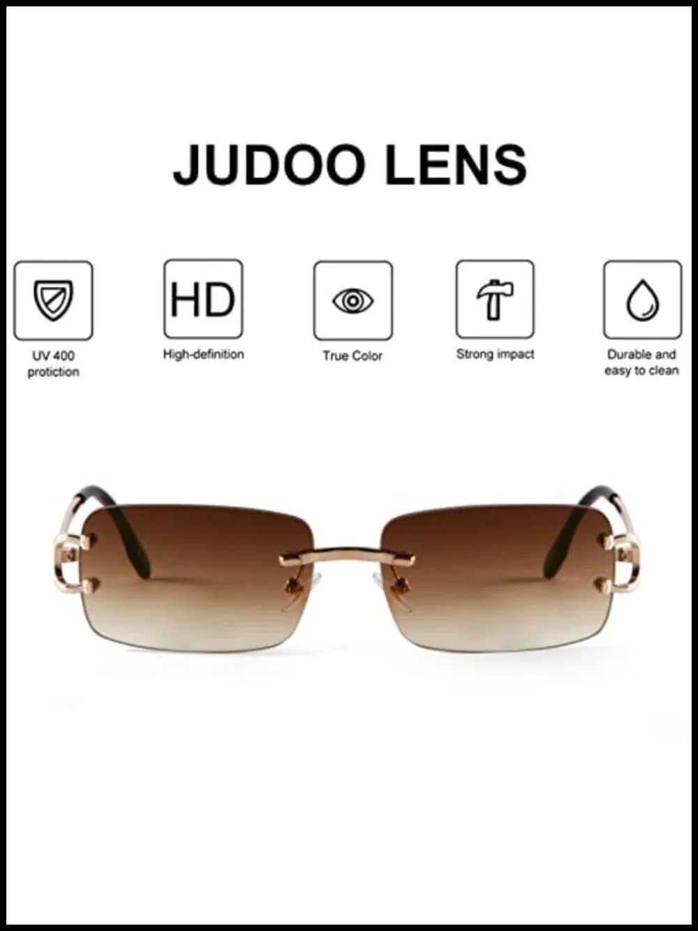 Rimless Rectangle Sunglasses for Men Women UV400 Metal Frame